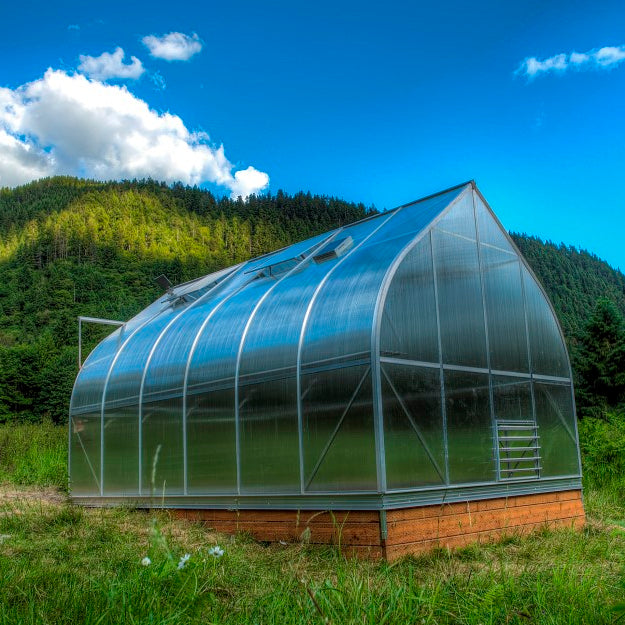 ClimaPod Virtue 9x14 Greenhouse aluminum frame, sliding doors and 6mm polycarbonate