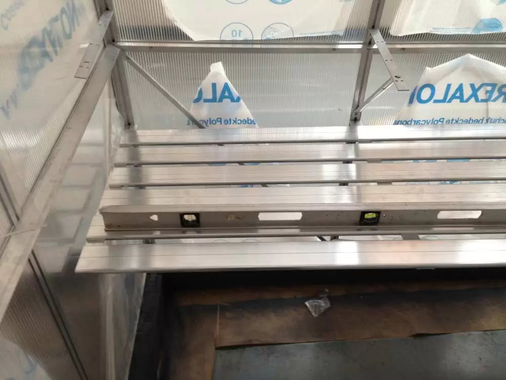 Two-tier aluminum Greenhouse Shelving 7′, 12′, 14′
