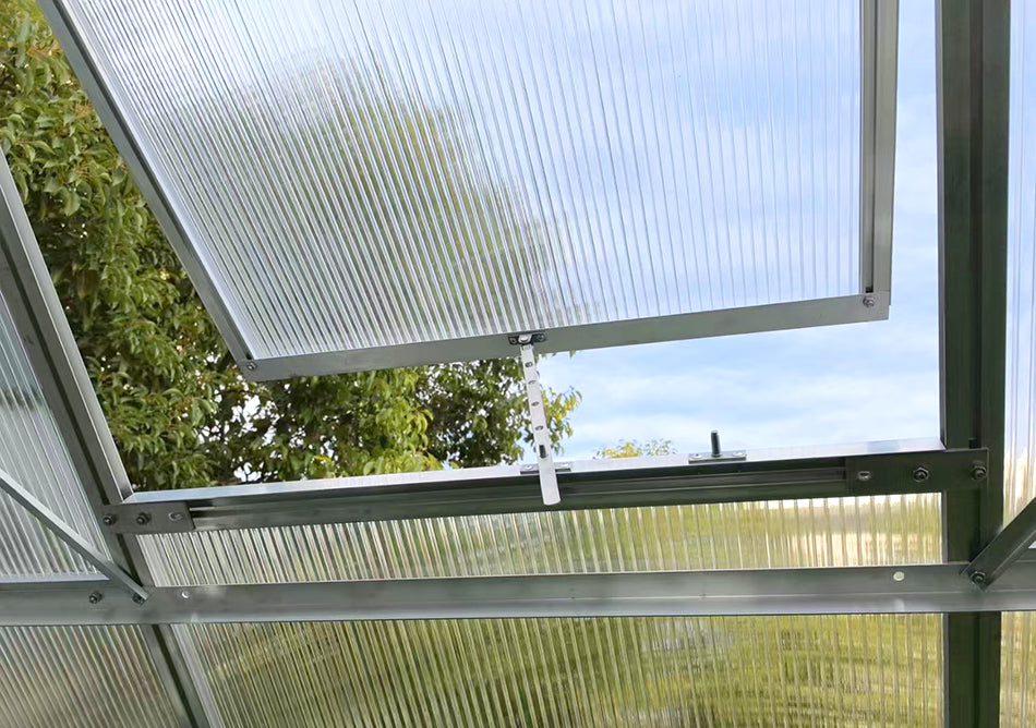 ClimaPod Titan 12x14 21 28 Greenhouse roof windows inside view