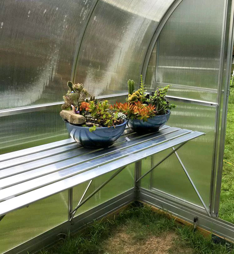 Two-tier aluminum Greenhouse Shelving 7′, 12′, 14′