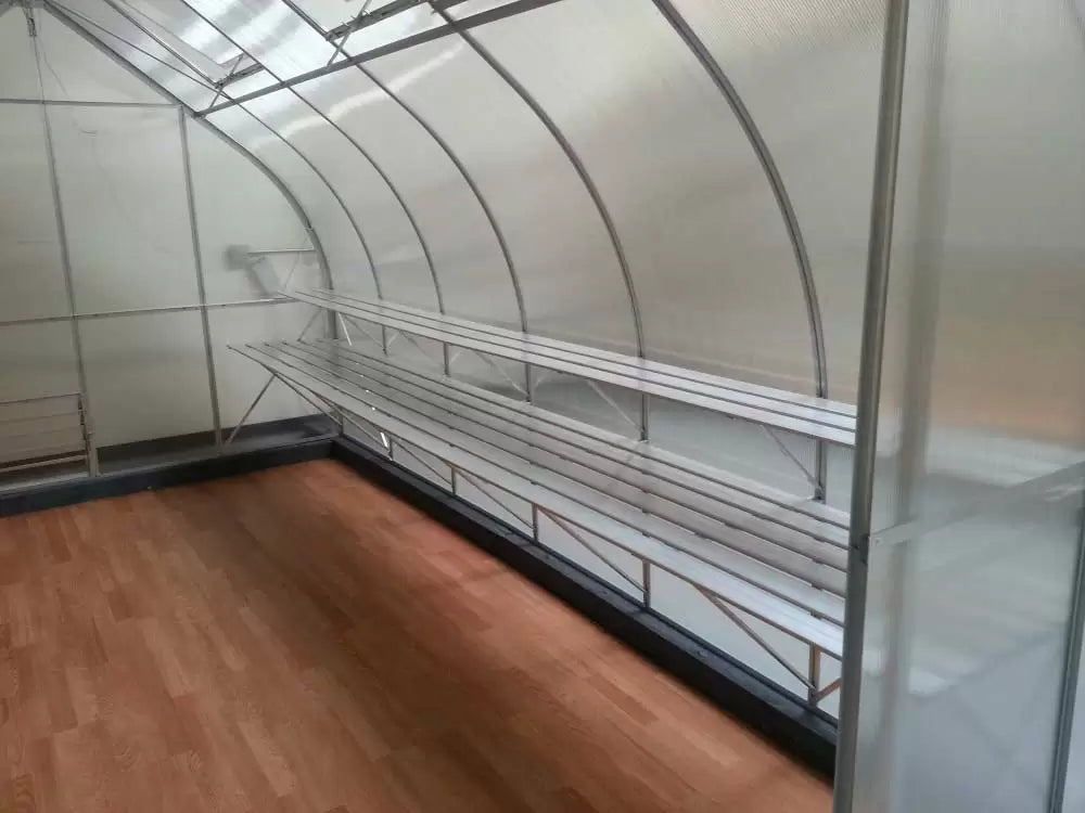 Two-tier aluminum Greenhouse Shelving 7′, 12′, 14′