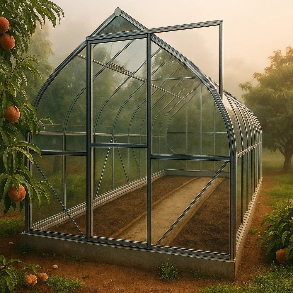 Spirit 7x35 backyard greenhouse in the garden in Georgia