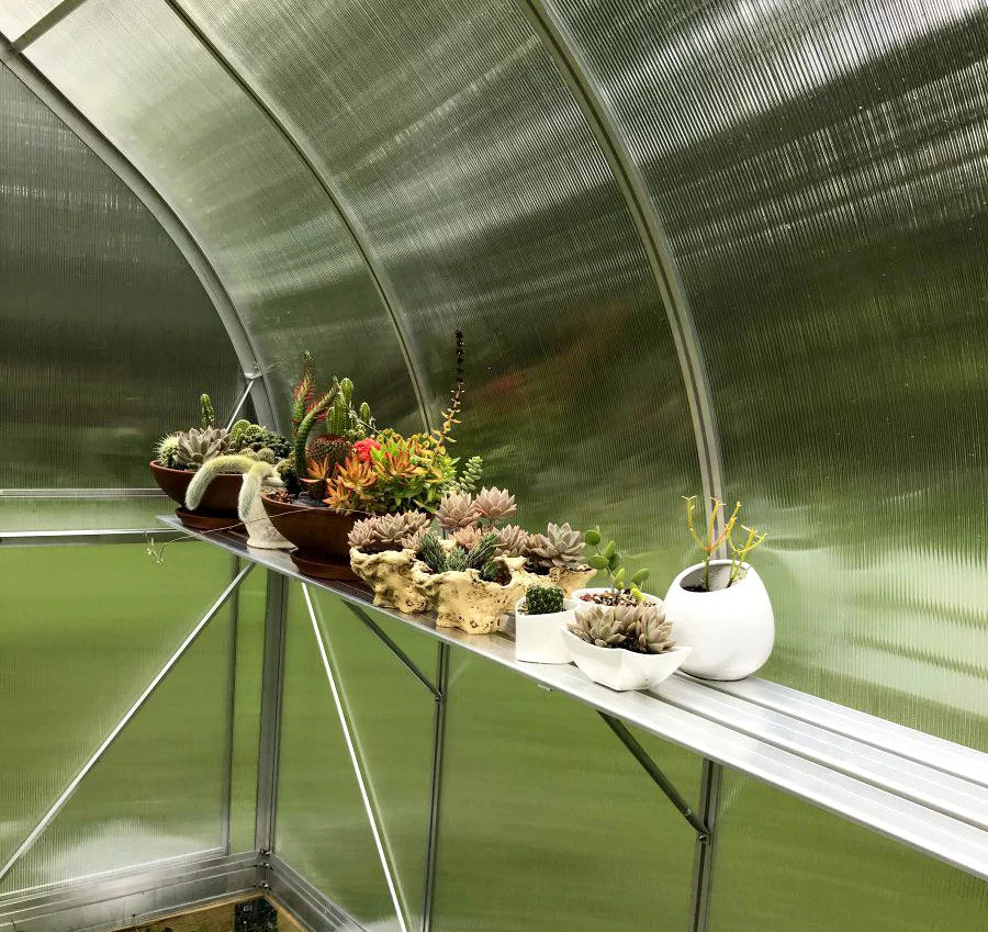 Two-tier aluminum Greenhouse Shelving 7′, 12′, 14′