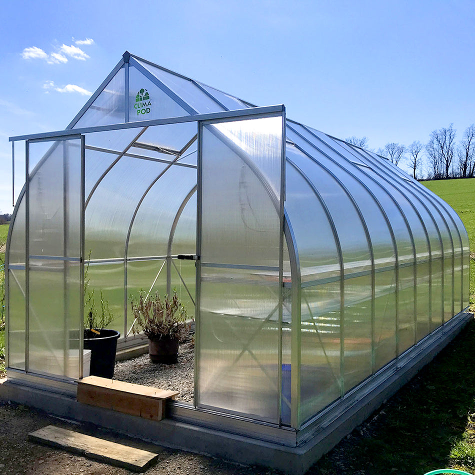 ClimaPod Passion 9x21 Greenhouse sliding doors opened