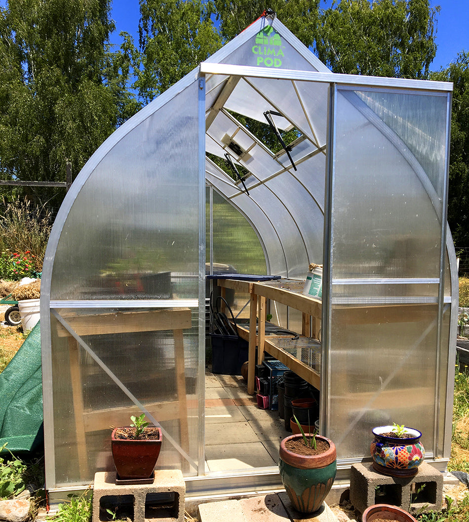 ClimaPod Spirit 7x12 Greenhouse front view sliding door