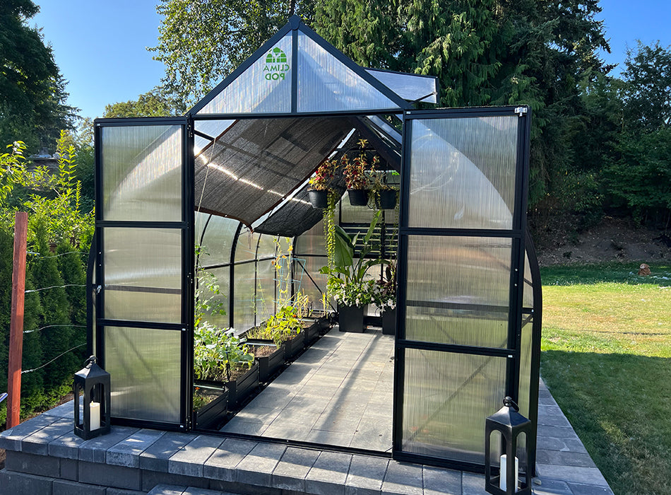 ClimaPod Virtue Black 9x14 HD Greenhouse with opened doors