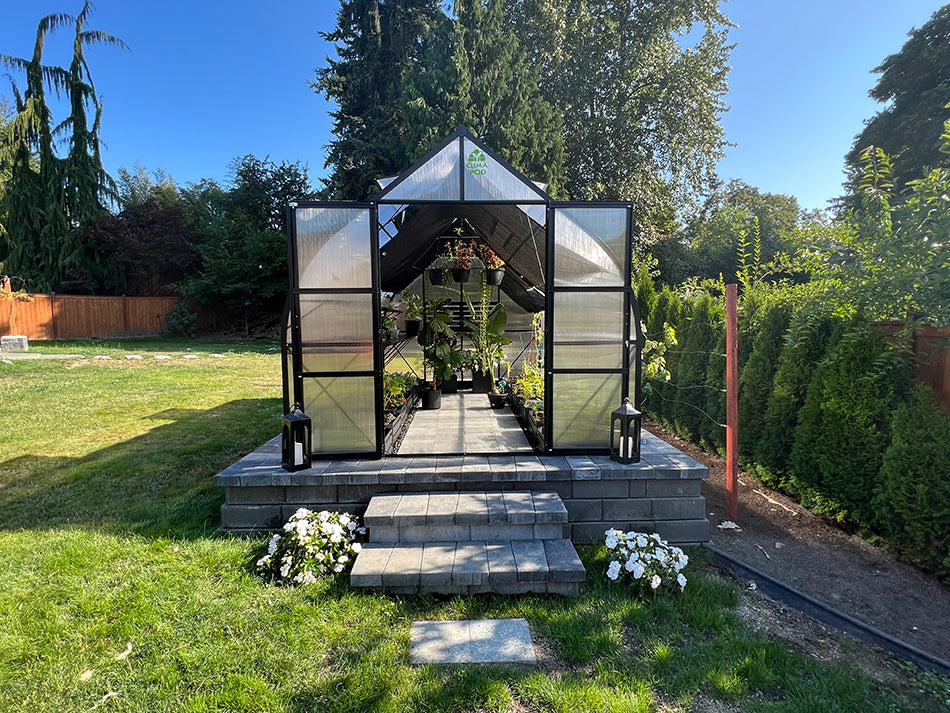 ClimaPod Virtue Black 9x14 Greenhouse with Hinged Doors front view