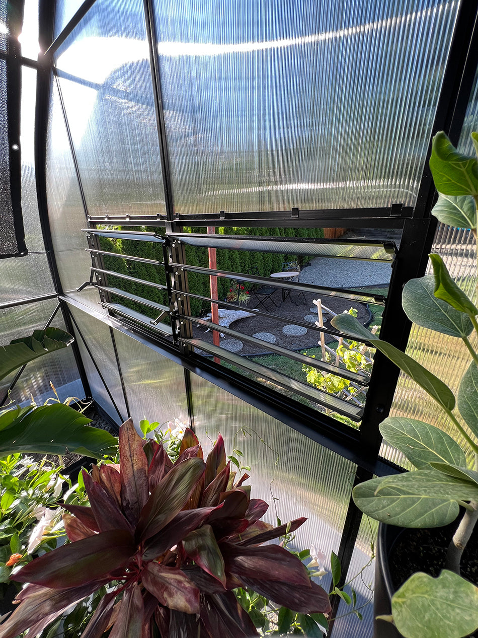 ClimaPod Virtue Black 9x14 Hinged Doors Greenhouse louver windows on back side