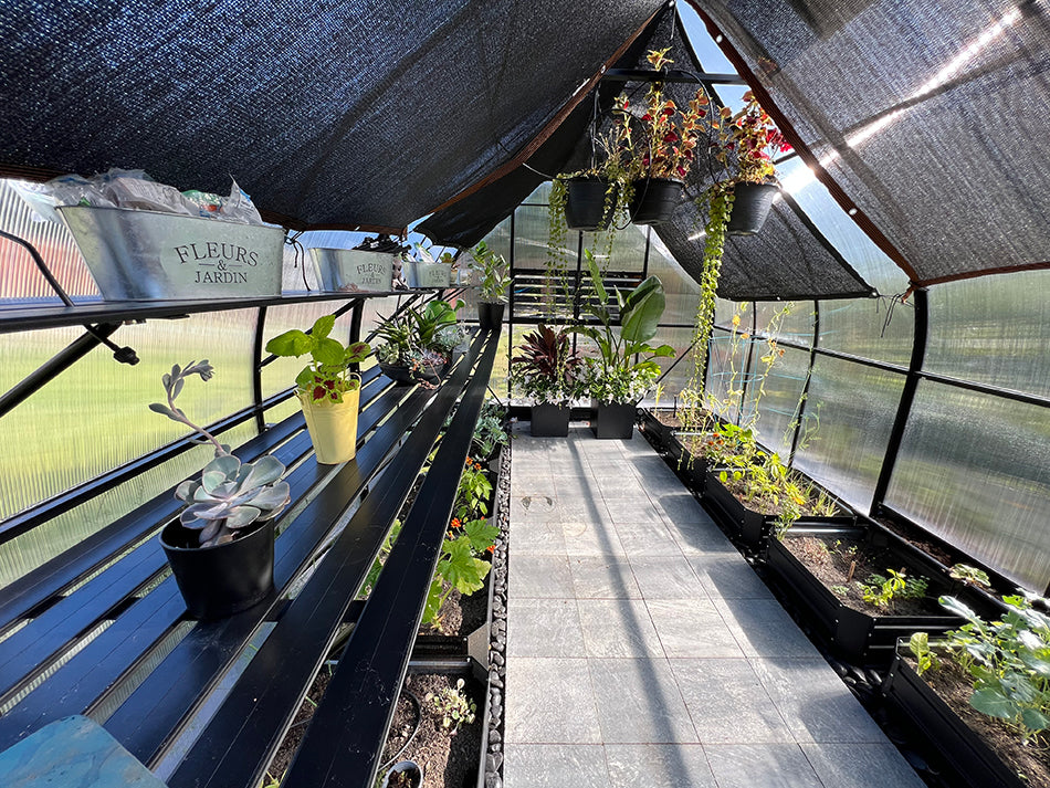 ClimaPod Virtue Black 9x14 Hinged Doors Greenhouse inside