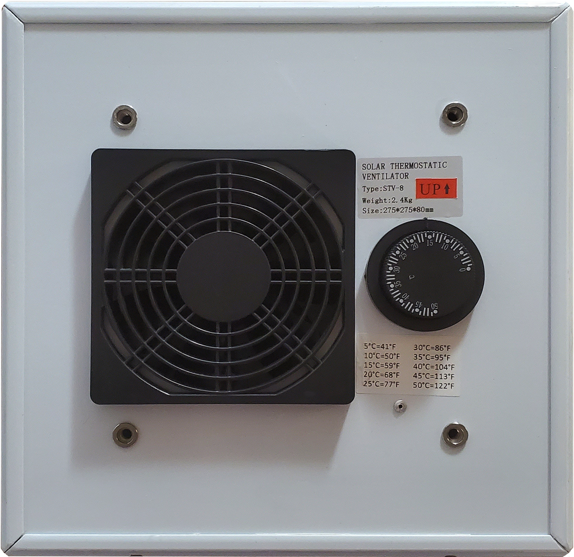 ClimaPod greenhouse solar-powered ventilation fan back side