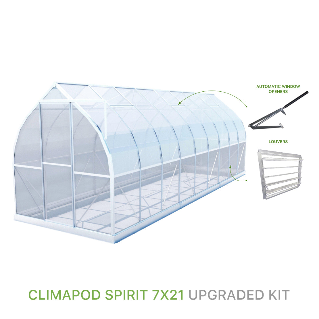ClimaPod Spirit 7x21 Sliding door Greenhouse Upgraded Kit with automatic window openers and louver for sale