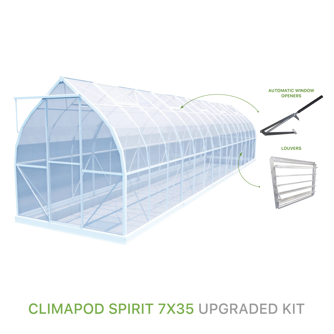 ClimaPod Spirit 7x35 Sliding door Greenhouse Upgraded Kit with automatic window openers and louver for sale