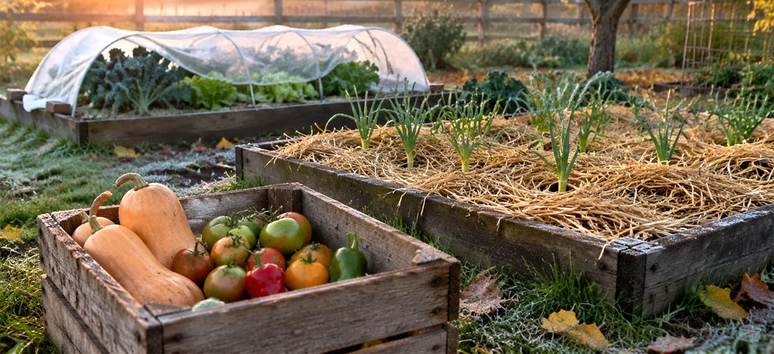 Backyard garden on a frosty October morning