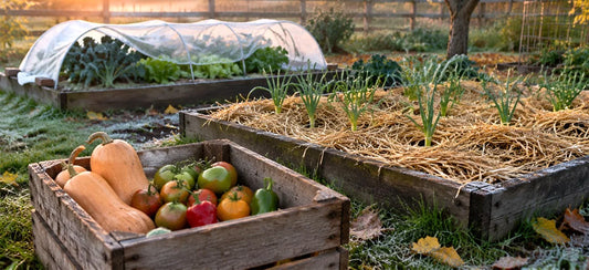 Backyard garden on a frosty October morning