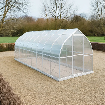 Spirit 7x21 greenhouse on backyard gravel