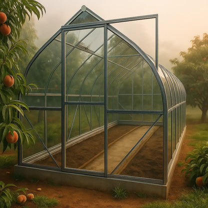 Spirit 7x35 backyard greenhouse in the garden in Georgia