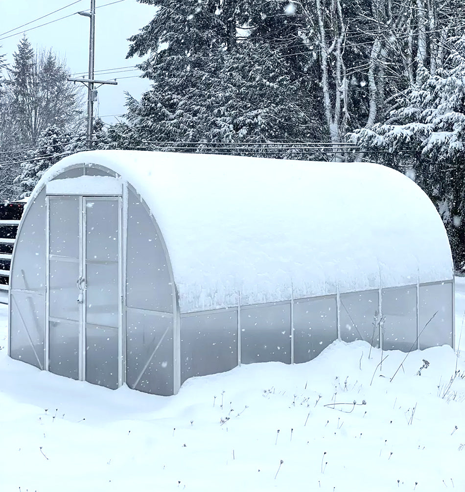 Climaorb Arched 9x14 Greenhouse in winter